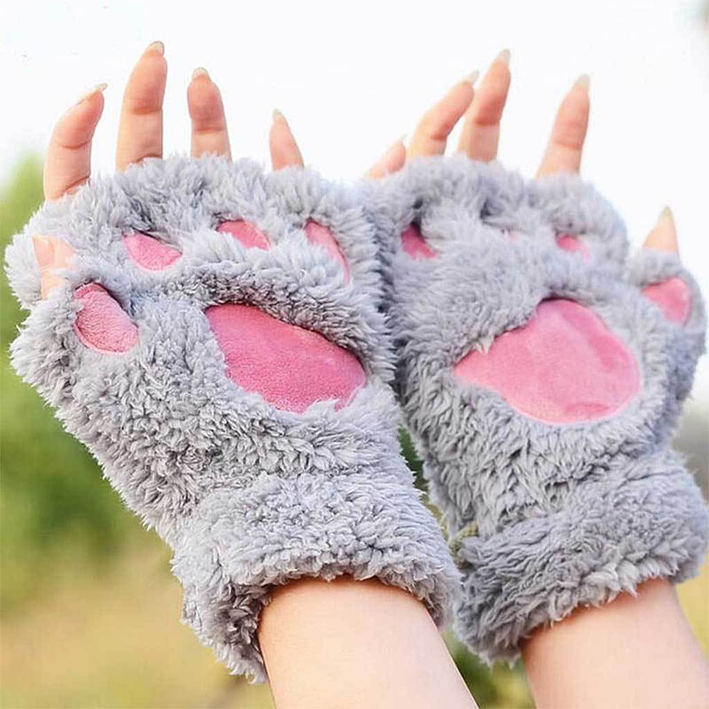Fingerless Fluffy Paw Gloves