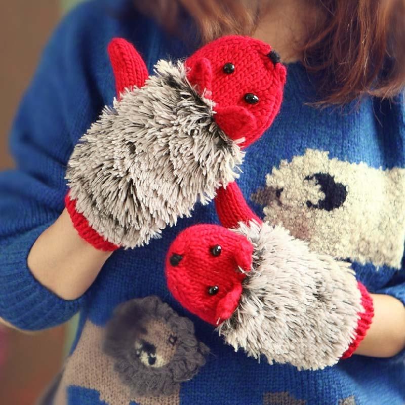 Hedgehog Knitted Mittens